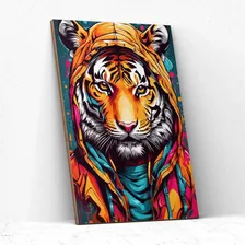 Quadro Decorativo Tigre Colorido Impressão Digital 65x40 Foto mini  2