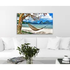 Quadro Decorativopaisagem Praia Mar Rede Para Sala Moderna Cor Borda Infinita Cor da armação Borda Infinita Foto mini 3