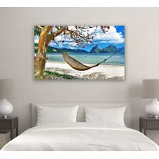 Quadro Decorativopaisagem Praia Mar Rede Para Sala Moderna Cor Borda Infinita Cor da armação Borda Infinita Foto mini 2