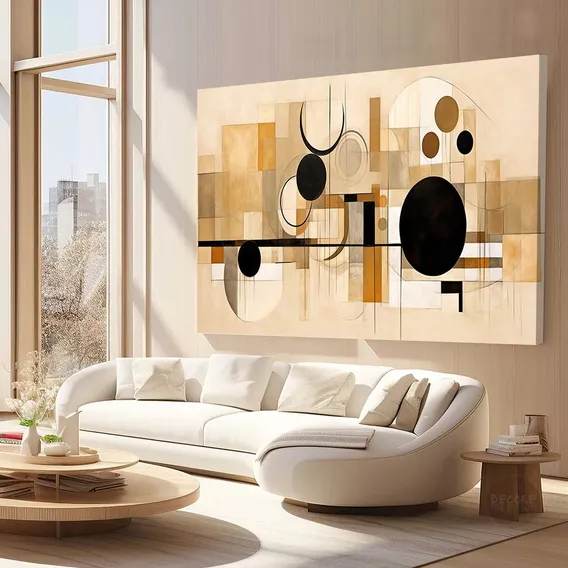 Quadro Formas Geométricas Moderno Sala Tons Marrom 90x120cm Foto 1