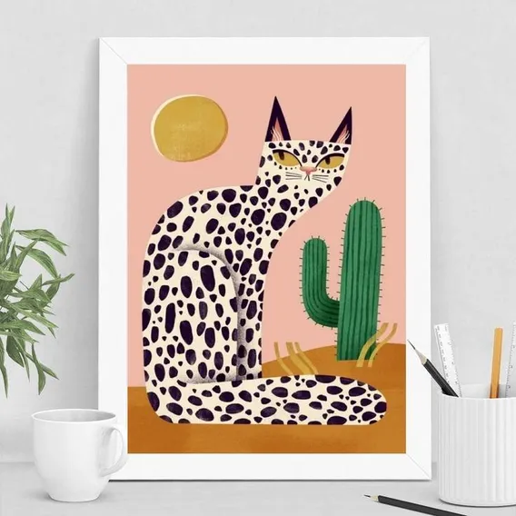 Quadro Gato Abaporu Tarsila 45x34cm Madeira Branca Foto 1