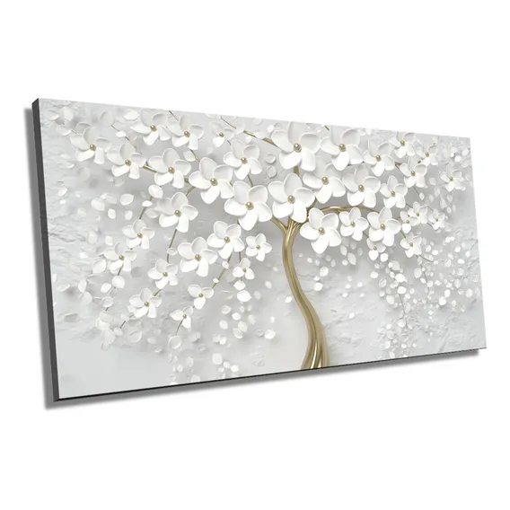 Quadro Grande Para Sala - 70x100 Cm - Cerejeira Dourada Cor Colorido Armação Bege Foto 1