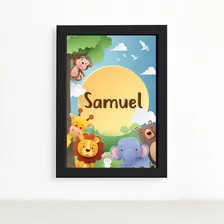 Quadro Infantil Safari Feliz Nome Personalizado Preto 33x43 Foto mini 1