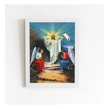 Quadro Jesus Cristo Cristianismo Moldura Branca 60x40cm Cor Jesus Cristo Com Anjos Armação Branco Foto  mini 1
