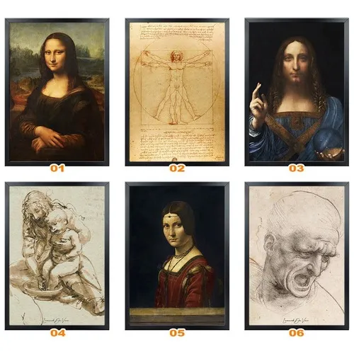 Quadro Leonardo Da Vinci Pintura Classica Com Moldura A2 Cor Cores vivas, impressão HD Cor da armação Moldura na cor PRETA Foto 1