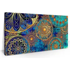 Quadro Mandala Azul Turquesa 150x75 Decorativo Para Sala Cor Neutro Armação Natural Foto mini 1
