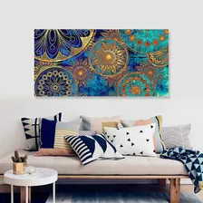Quadro Mandala Azul Turquesa 150x75 Decorativo Para Sala Cor Neutro Armação Natural Foto mini 2
