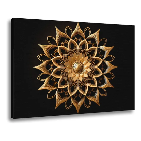 Quadro Mandala Preto Com Dourado Luxuoso Moderno Cor Color Foto 1