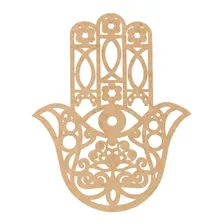 Quadro Mão De Fátima Hamsa Decoração 30x28 Mdf 6mm Cru Cor Natural Foto  mini 1