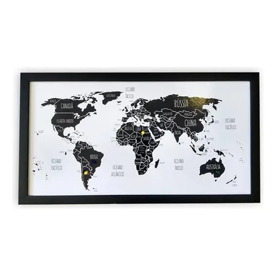 Quadro Mapa Mundi Pin Pinar 63x34cm - 50 Pinos Foto 1