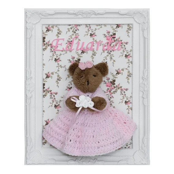 Quadro Maternidade Ursa Ursinha Rosa Enfeite Provençal BebĂȘ Foto 1