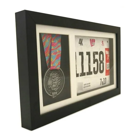 Quadro Moldura Portamedalha - Foto E Medalha Horizontal Cor Preto e Branco Quatro Lados Porta Medalhas Foto 1
