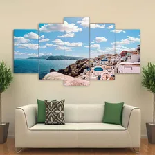 Quadro Mosaico 5 Peças 105x60cm Paisagem Grécia Sala Foto mini 2