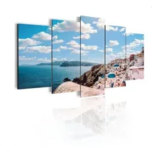 Quadro Mosaico 5 Peças 105x60cm Paisagem Grécia Sala Foto mini 1