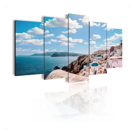 Quadro Mosaico 5 Peças 105x60cm Paisagem Grécia Sala Foto 1