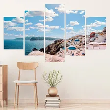 Quadro Mosaico 5 Peças 105x60cm Paisagem Grécia Sala Foto mini 3
