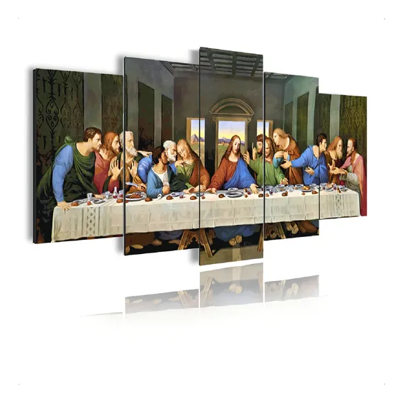 Quadro Mosaico 5 Peças Santa Ceia Jesus Apostolos Hd Foto 1