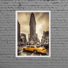 Quadro Nova York Taxi Amarelo 33x24cm Moldura Branca Foto mini 1