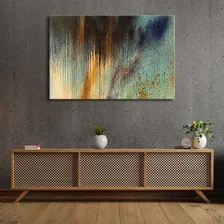 Quadro Para Sala Tela 60x120 Cm - Tintas Verde Dourado Armação Madeira Foto mini 2