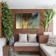 Quadro Para Sala Tela 60x120 Cm - Tintas Verde Dourado Armação Madeira Foto mini 3