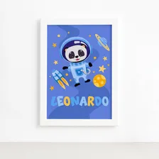 Quadro Personalizado Panda Astronauta Moldura Branca 33x43cm Foto mini 1