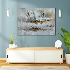 Quadro Pintado A Mão Abstrato Cinzacom Dourado Moderno Foto mini 2