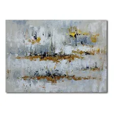 Quadro Pintado A Mão Abstrato Cinzacom Dourado Moderno Foto mini 1