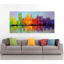 Quadro Pintura Tela Cidade Paisagem Urbana Cod 2417 Foto  mini 1