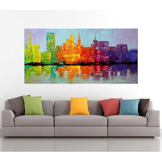Quadro Pintura Tela Cidade Paisagem Urbana Cod 2417 Foto 1