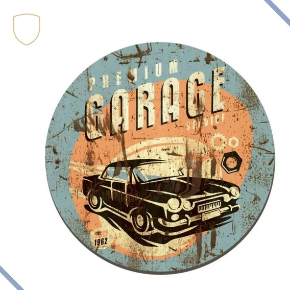Quadro Placa Decorativa Redonda Premium Garage, Carro Garage Foto 1