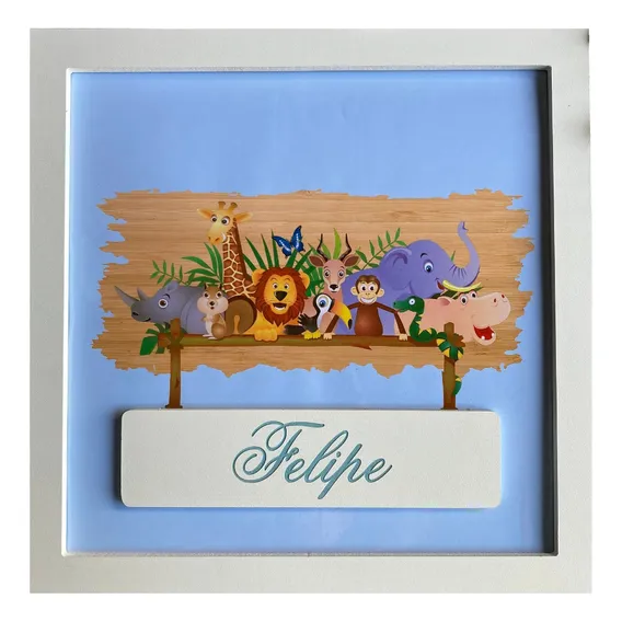 Quadro Porta Maternidade Safari Enfeite Decorativo Quarto 30 Cor Azul Foto 1