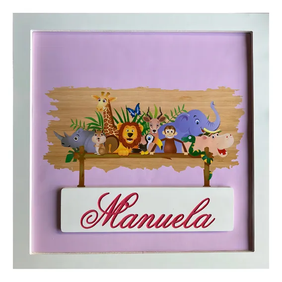 Quadro Porta Maternidade Safari Enfeite Decorativo Quarto 30 Cor Rosa Foto 1