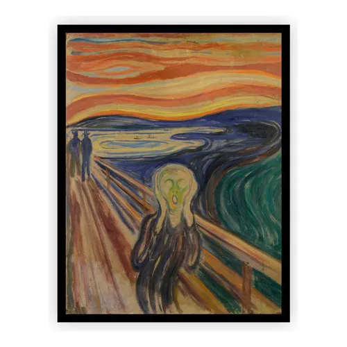 Quadro Preta Arte O Grito De Edvard Munch 60x40 Com Moldura Foto 1