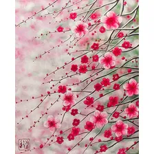 Quadro Sakura Flor De Cerejeira Acrílico Pintado 40x50cm Foto mini  2