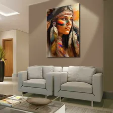 Quadro Sala Tela Canvas 60x90 Cm - Índia Cocar Penas Pintura Cor Laranja Foto mini 3