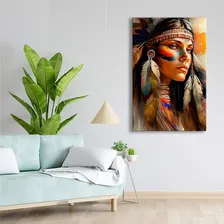 Quadro Sala Tela Canvas 60x90 Cm - Índia Cocar Penas Pintura Cor Laranja Foto mini 4