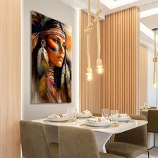 Quadro Sala Tela Canvas 60x90 Cm - Índia Cocar Penas Pintura Cor Laranja Foto mini 2