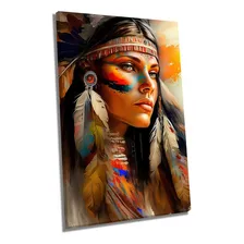 Quadro Sala Tela Canvas 60x90 Cm - Índia Cocar Penas Pintura Cor Laranja Foto mini 1