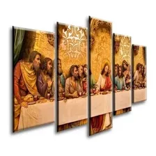 Quadro Santa Ceia Jesus Apostolos Gold Grande Sala Quarto Foto mini 1