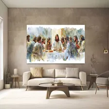 Quadro Santa Ceia Jesus Aquarela Sala Igreja Moderno 90x120cm Foto mini  3