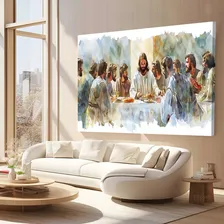 Quadro Santa Ceia Jesus Aquarela Sala Igreja Moderno 90x120cm Foto mini  2