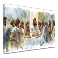 Quadro Santa Ceia Jesus Aquarela Sala Igreja Moderno 90x120cm Foto  mini 1