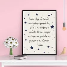 Quadro Santo Anjo Do Senhor Estrelinhas 33x24 Madeira Preta Foto mini 1