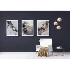 Quadros A3 Mármore Cinza/dourado Moldura Vidro 43x33cm Cor Branco Foto mini 2