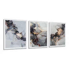 Quadros A3 Mármore Cinza/dourado Moldura Vidro 43x33cm Cor Branco Foto mini 1