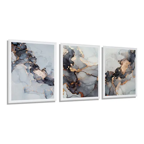 Quadros A3 Mármore Cinza/dourado Moldura Vidro 43x33cm Cor Branco Foto 1