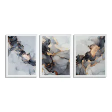 Quadros A3 Mármore Cinza/dourado Moldura Vidro 43x33cm Cor Branco Foto mini 3