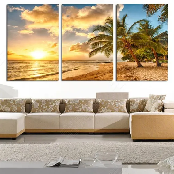 Quadros Decorativos Para Sala Praia Coqueiro Sol Mar Mdf Foto 1