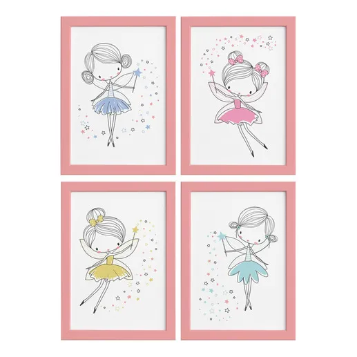 Quadros Para Quarto De Menina Fadas Moldura Rosa 22x32cm Foto 1