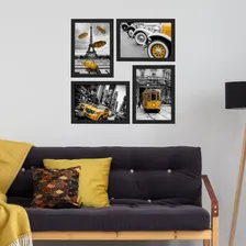 Quadros Paris New York Cidades Amarelo 33x43cm Moldura Preta Foto mini 4